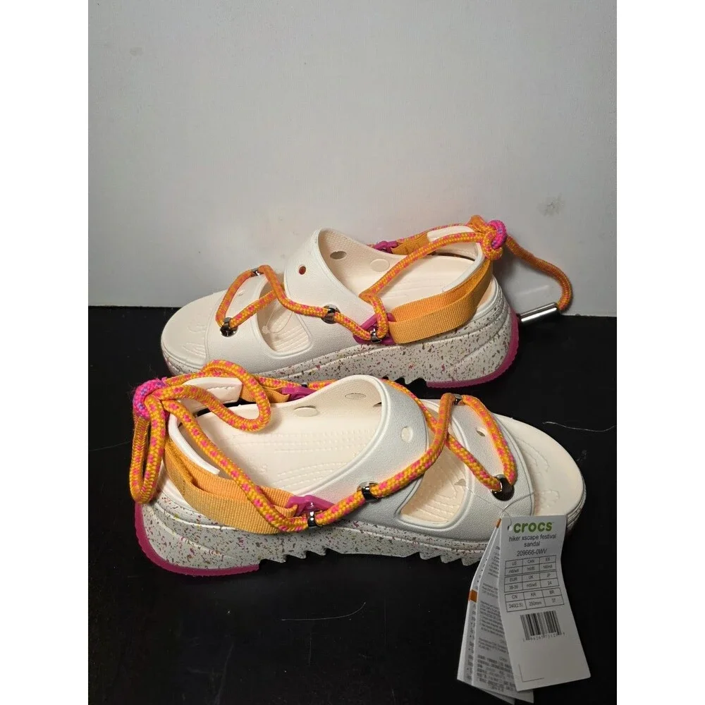 New Rare Crocs Hiker Xscape Festival Platform Sandals White Pink Women's 6 - Picture 7 of 10